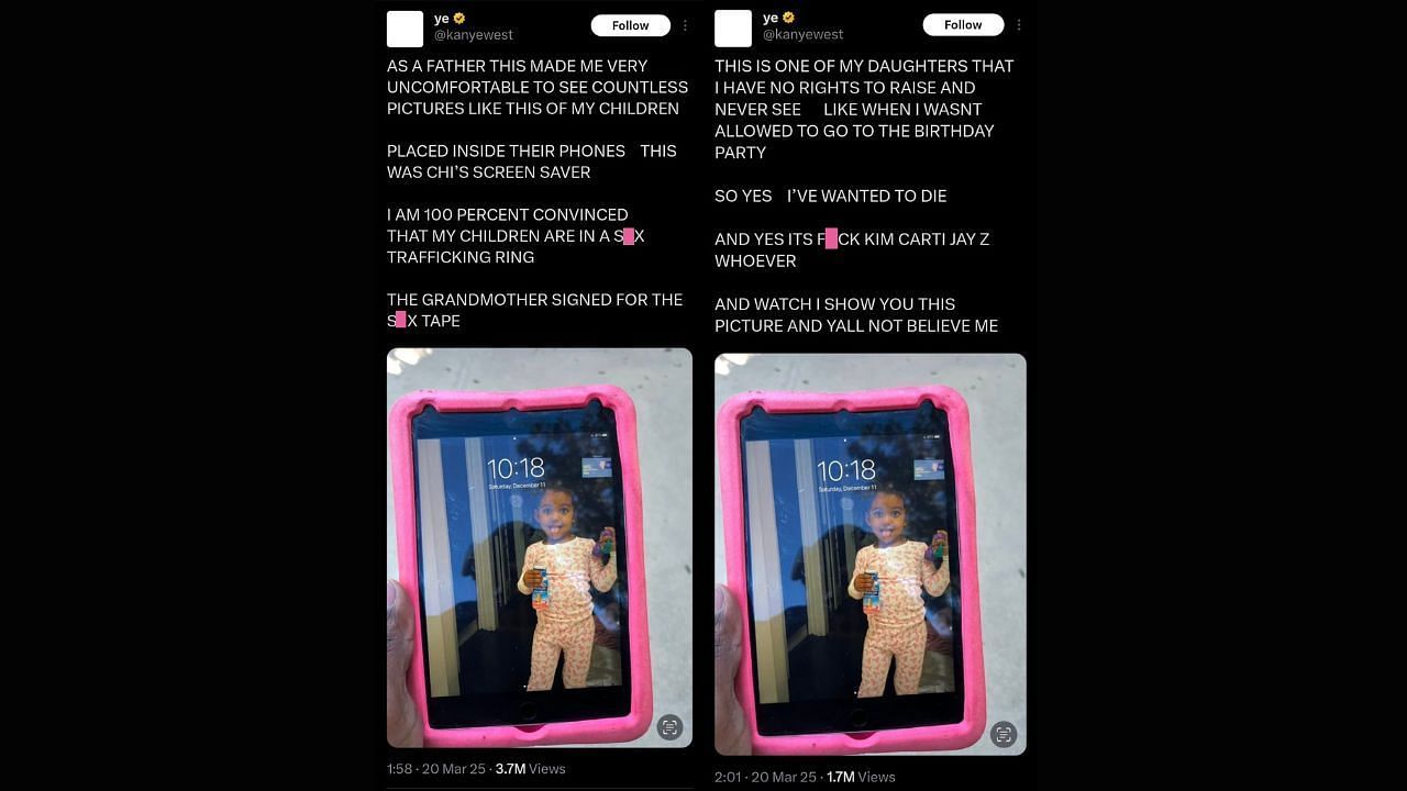 Kanye West rants about his children in latest tirade on X(image via X/@kanyewest)